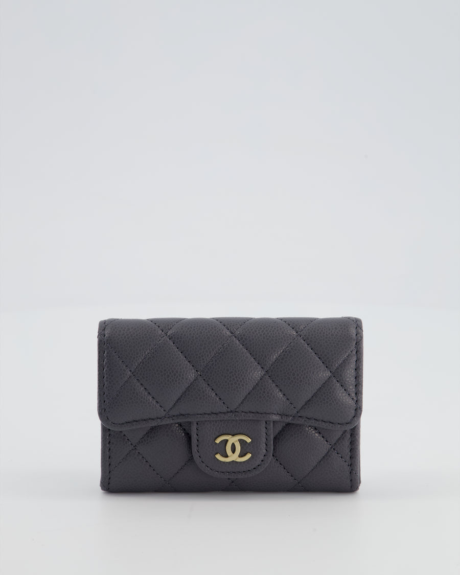 Chanel Grey Card & Coin Holder in Caviar Leather with CC Logo