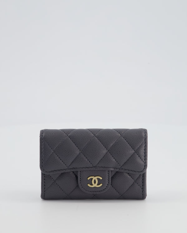 Chanel Grey Card & Coin Holder in Caviar Leather with CC Logo