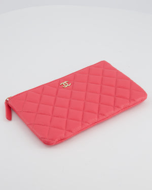 Chanel Hot Pink Zip Wallet in Caviar Leather with Champagne Gold Hardware