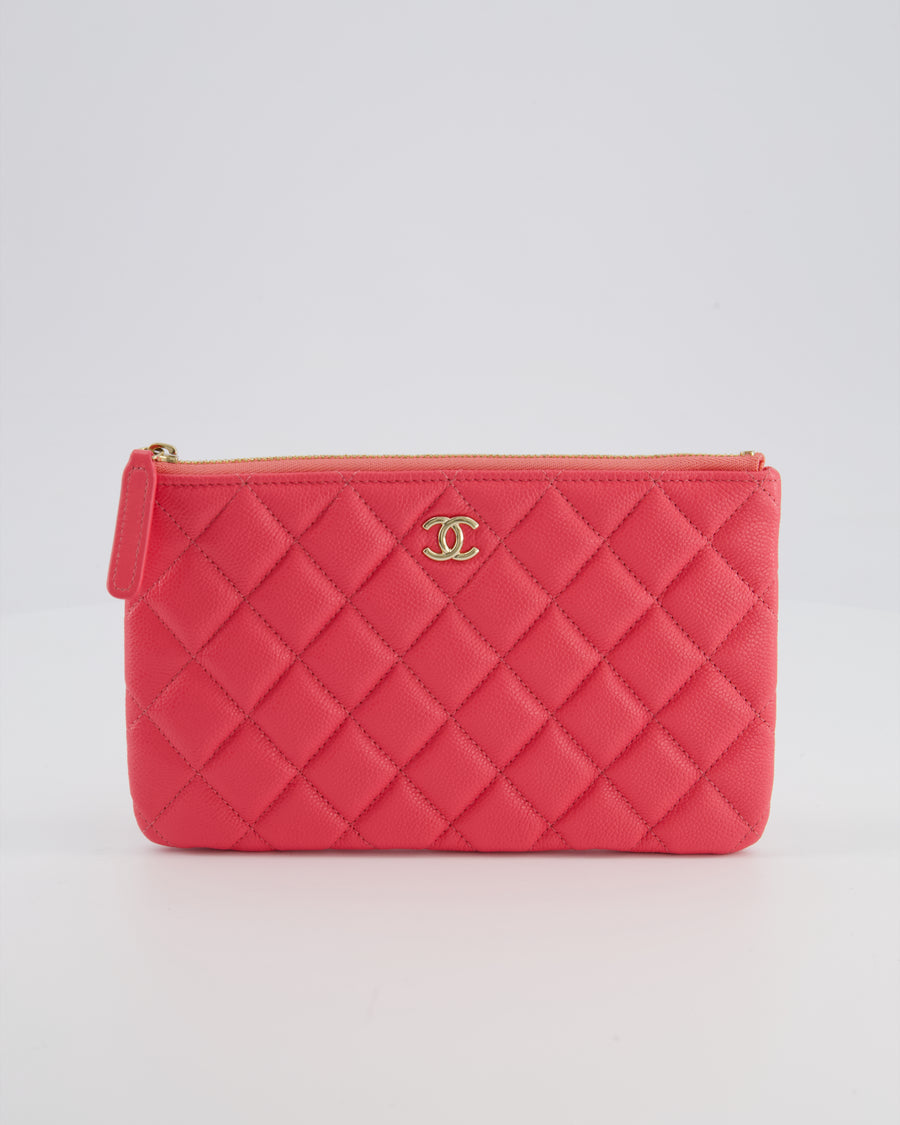 Chanel Hot Pink Zip Wallet in Caviar Leather with Champagne Gold Hardware