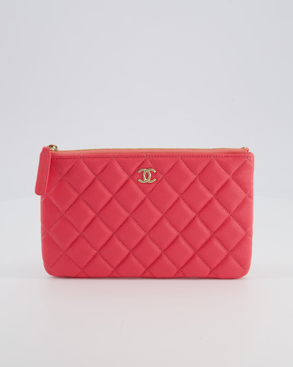 Chanel Hot Pink Zip Wallet in Caviar Leather with Champagne Gold Hardware
