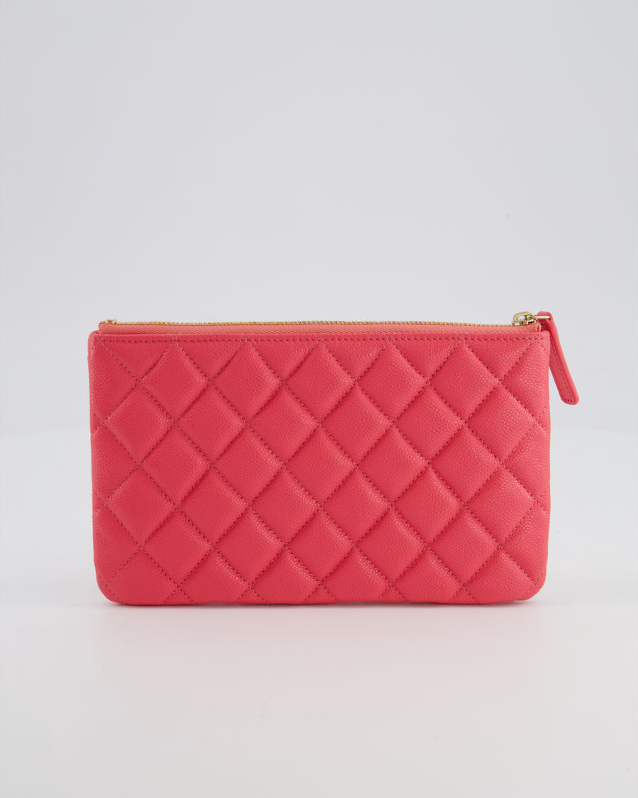 Chanel Hot Pink Zip Wallet in Caviar Leather with Champagne Gold Hardware