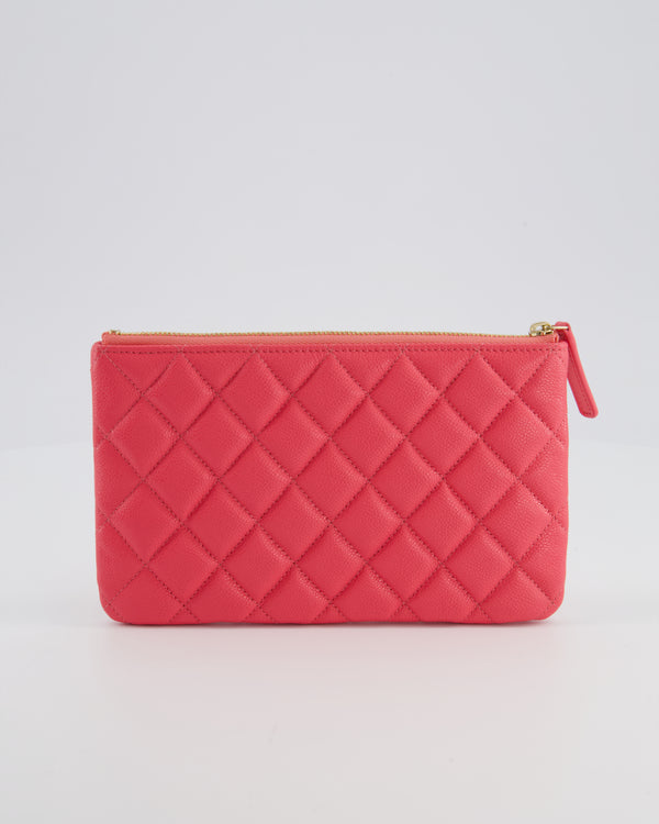 Chanel Hot Pink Zip Wallet in Caviar Leather with Champagne Gold Hardware