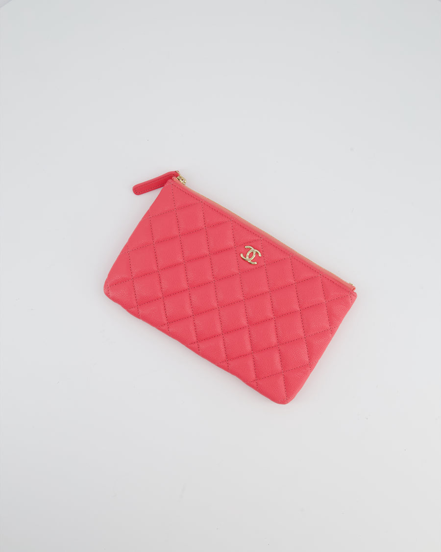 Chanel Hot Pink Zip Wallet in Caviar Leather with Champagne Gold Hardware