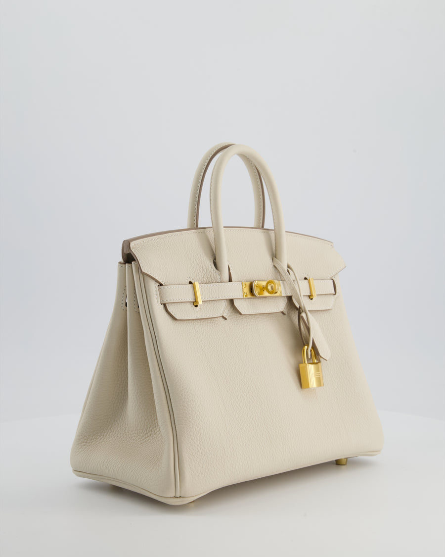 *HOT* Hermès Birkin 25 Retourne Bag in Craie Togo Leather with Gold Hardware