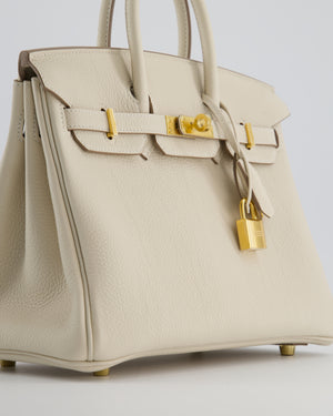 *HOT* Hermès Birkin 25 Retourne Bag in Craie Togo Leather with Gold Hardware