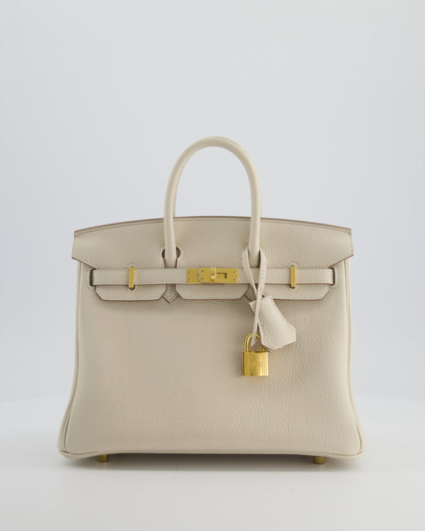 *HOT* Hermès Birkin 25 Retourne Bag in Craie Togo Leather with Gold Hardware
