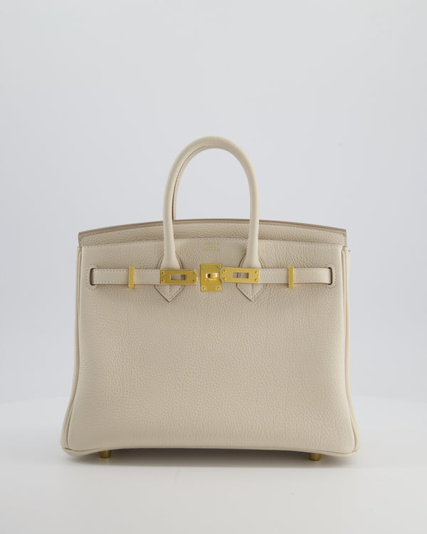 *HOT* Hermès Birkin 25 Retourne Bag in Craie Togo Leather with Gold Hardware