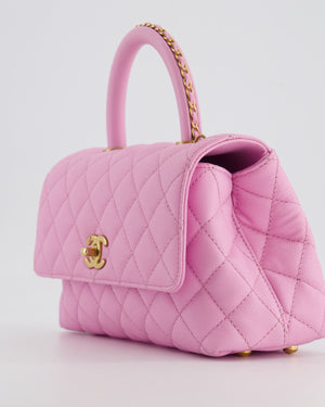 *HOT COLOUR* Chanel 23P Barbie Pink Mini Coco Flap Top Handle Bag in Caviar Quilted Leather with Gold Hardware