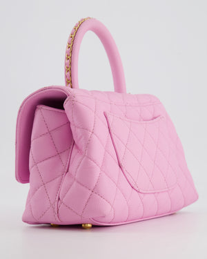 *HOT COLOUR* Chanel 23P Barbie Pink Mini Coco Flap Top Handle Bag in Caviar Quilted Leather with Gold Hardware