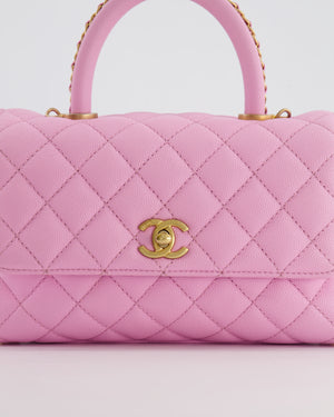 *HOT COLOUR* Chanel 23P Barbie Pink Mini Coco Flap Top Handle Bag in Caviar Quilted Leather with Gold Hardware