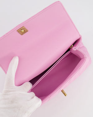 *HOT COLOUR* Chanel 23P Barbie Pink Mini Coco Flap Top Handle Bag in Caviar Quilted Leather with Gold Hardware