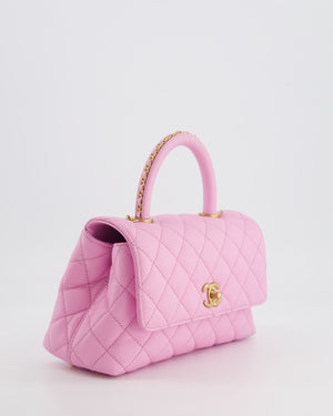 *HOT COLOUR* Chanel 23P Barbie Pink Mini Coco Flap Top Handle Bag in Caviar Quilted Leather with Gold Hardware