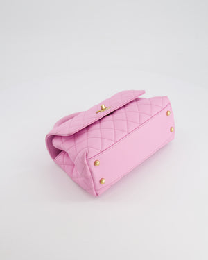*HOT COLOUR* Chanel 23P Barbie Pink Mini Coco Flap Top Handle Bag in Caviar Quilted Leather with Gold Hardware