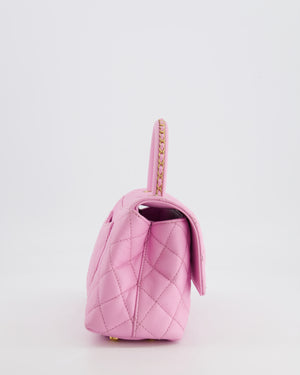 *HOT COLOUR* Chanel 23P Barbie Pink Mini Coco Flap Top Handle Bag in Caviar Quilted Leather with Gold Hardware