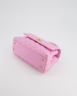 *HOT COLOUR* Chanel 23P Barbie Pink Mini Coco Flap Top Handle Bag in Caviar Quilted Leather with Gold Hardware