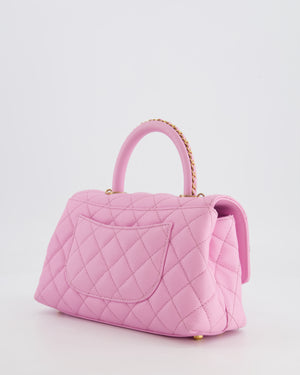 *HOT COLOUR* Chanel 23P Barbie Pink Mini Coco Flap Top Handle Bag in Caviar Quilted Leather with Gold Hardware
