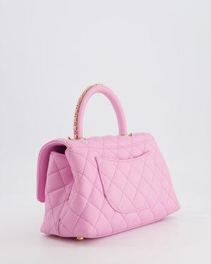 *HOT COLOUR* Chanel 23P Barbie Pink Mini Coco Flap Top Handle Bag in Caviar Quilted Leather with Gold Hardware