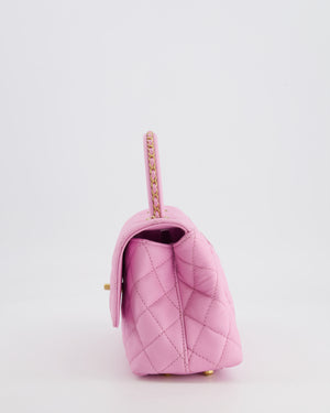 *HOT COLOUR* Chanel 23P Barbie Pink Mini Coco Flap Top Handle Bag in Caviar Quilted Leather with Gold Hardware