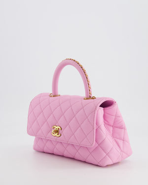 *HOT COLOUR* Chanel 23P Barbie Pink Mini Coco Flap Top Handle Bag in Caviar Quilted Leather with Gold Hardware