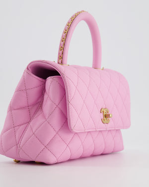 *HOT COLOUR* Chanel 23P Barbie Pink Mini Coco Flap Top Handle Bag in Caviar Quilted Leather with Gold Hardware