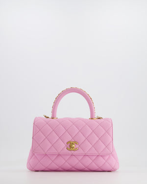*HOT COLOUR* Chanel 23P Barbie Pink Mini Coco Flap Top Handle Bag in Caviar Quilted Leather with Gold Hardware