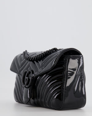 Gucci So Black GG Marmont Patent Leather Medium Shoulder Bag with Black Hardware RRP £2,070