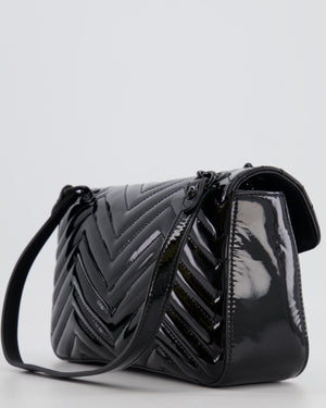 Gucci So Black GG Marmont Patent Leather Medium Shoulder Bag with Black Hardware RRP £2,070