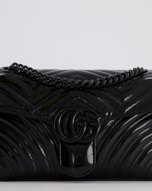 Gucci So Black GG Marmont Patent Leather Medium Shoulder Bag with Black Hardware RRP £2,070