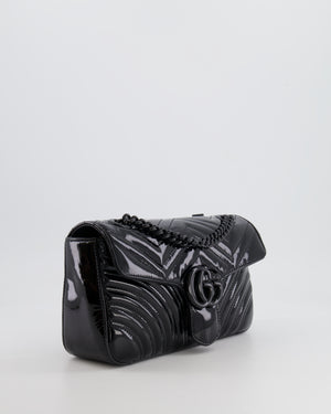 Gucci So Black GG Marmont Patent Leather Medium Shoulder Bag with Black Hardware RRP £2,070