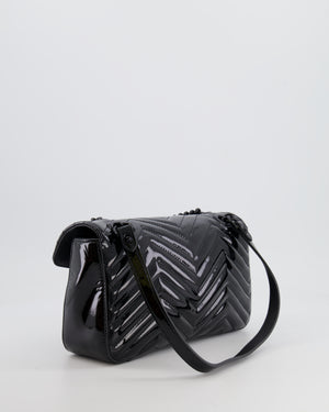 Gucci So Black GG Marmont Patent Leather Medium Shoulder Bag with Black Hardware RRP £2,070