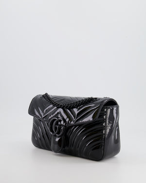 Gucci So Black GG Marmont Patent Leather Medium Shoulder Bag with Black Hardware RRP £2,070