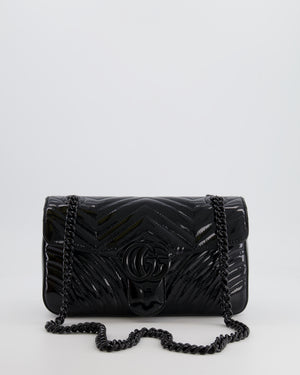 Gucci So Black GG Marmont Patent Leather Medium Shoulder Bag with Black Hardware RRP £2,070
