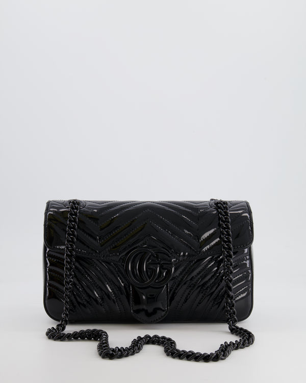 Gucci So Black GG Marmont Patent Leather Medium Shoulder Bag with Black Hardware RRP £2,070