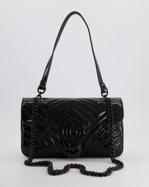 Gucci So Black GG Marmont Patent Leather Medium Shoulder Bag with Black Hardware RRP £2,070