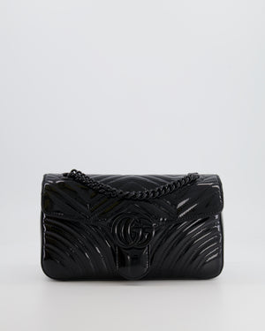 Gucci So Black GG Marmont Patent Leather Medium Shoulder Bag with Black Hardware RRP £2,070