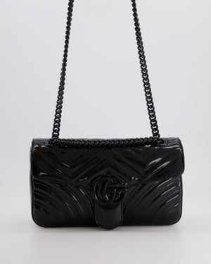 Gucci So Black GG Marmont Patent Leather Medium Shoulder Bag with Black Hardware RRP £2,070