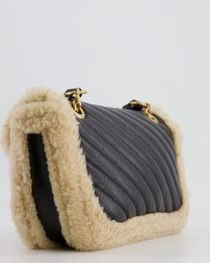 Gucci Black and Beige Shearling GG Marmont Medium Bag with Antique Gold Hardware RRP £2,400