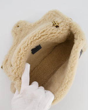 Gucci Black and Beige Shearling GG Marmont Medium Bag with Antique Gold Hardware RRP £2,400