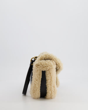 Gucci Black and Beige Shearling GG Marmont Medium Bag with Antique Gold Hardware RRP £2,400