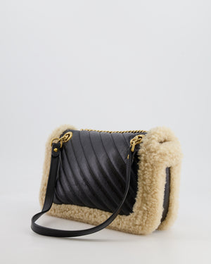 Gucci Black and Beige Shearling GG Marmont Medium Bag with Antique Gold Hardware RRP £2,400