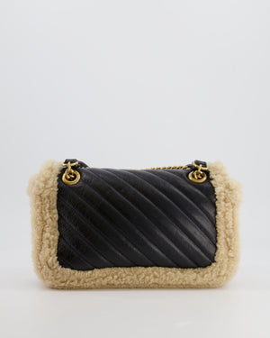 Gucci Black and Beige Shearling GG Marmont Medium Bag with Antique Gold Hardware RRP £2,400