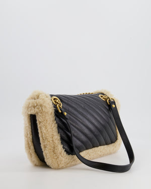 Gucci Black and Beige Shearling GG Marmont Medium Bag with Antique Gold Hardware RRP £2,400