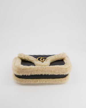Gucci Black and Beige Shearling GG Marmont Medium Bag with Antique Gold Hardware RRP £2,400