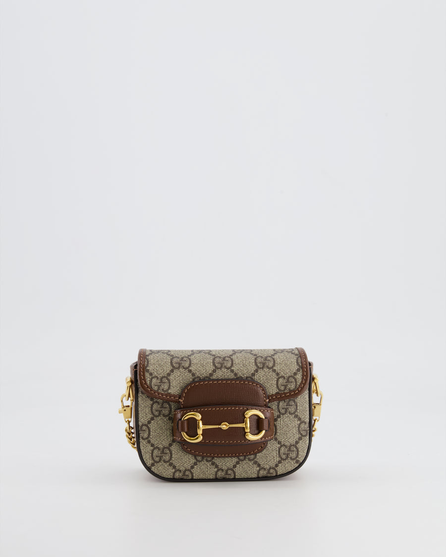 Gucci Beige and Brown GG Nano Horsebit Shoulder Bag with Gold Hardware RRP £1,240