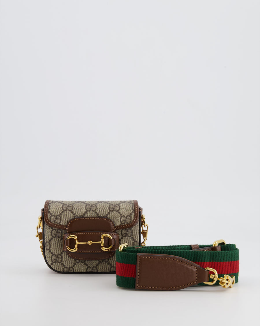 Gucci Beige and Brown GG Nano Horsebit Shoulder Bag with Gold Hardware RRP £1,240