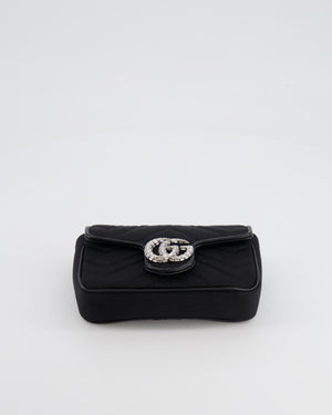 Gucci Black Canvas Mini GG Marmont Bag with Silver and Crystal Hardware