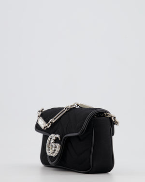 Gucci Black Canvas Mini GG Marmont Bag with Silver and Crystal Hardware