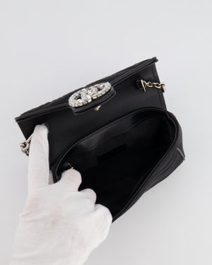 Gucci Black Canvas Mini GG Marmont Bag with Silver and Crystal Hardware