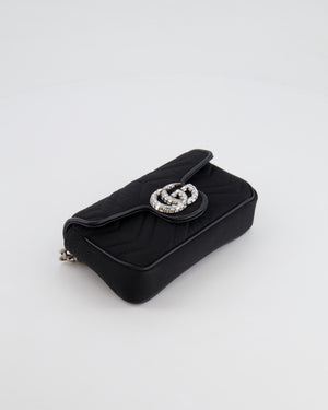 Gucci Black Canvas Mini GG Marmont Bag with Silver and Crystal Hardware
